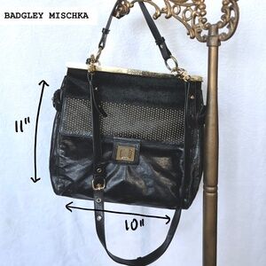 Badgley Mischka Black Leather and Cowhide Crossbody Bag